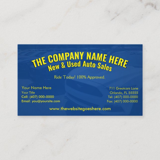 New & Used Car Sales - Auto Sales Double Sided Bus Business Card (Front)
