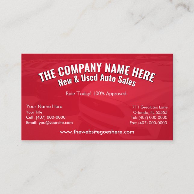 New & Used Car Sales - Auto Sales Double Sided Business Card (Front)