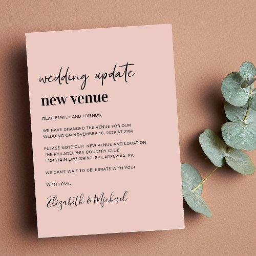 New Venue Blush Pink Wedding Update Announcement