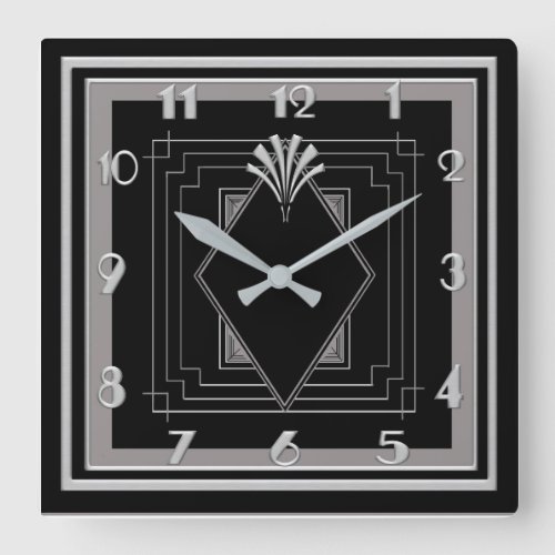 New Very Art Deco SilverBlack Square Wall Clock