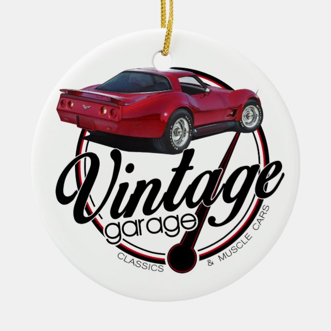 new vintage garage vette ceramic ornament (Front)
