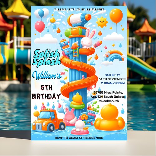 New Water Park Cool Summer splash pad 6th birthday Invitation