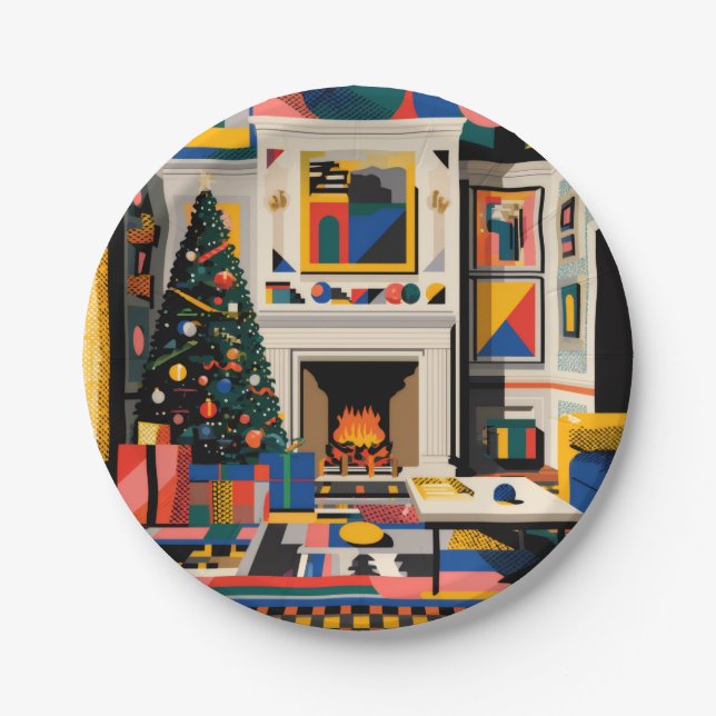 New Wave 1980s Pop Art Christmas Paper Plates (Front)