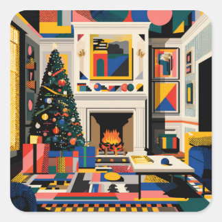 New Wave 1980s Pop Art Christmas Square Sticker