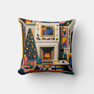 New Wave 1980s Pop Art Christmas Throw Pillow