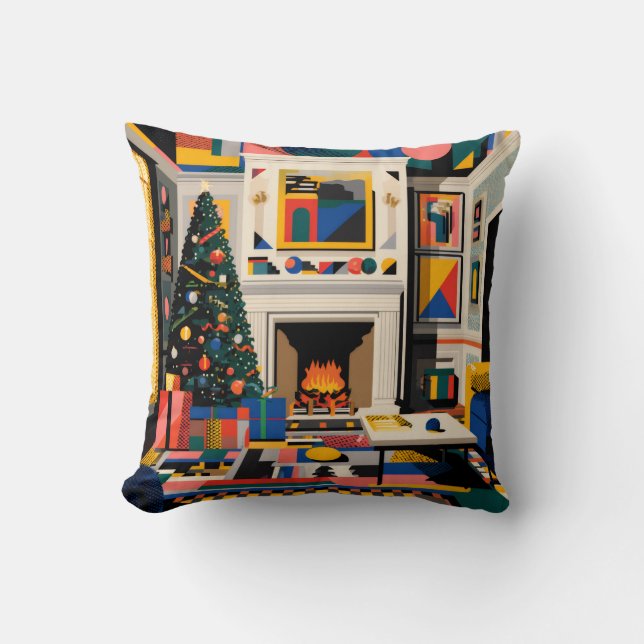 New Wave 1980s Pop Art Christmas Throw Pillow (Front)