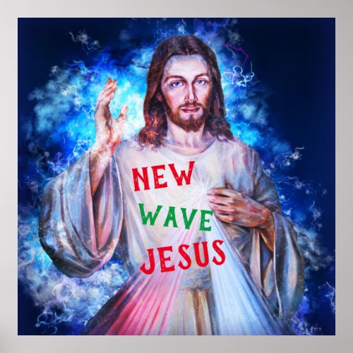 New Wave Jesus Waving From Heaven Christian Poster