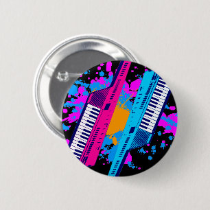 New Wave Vintage 80's Retro Keytar Neon Splatter Button