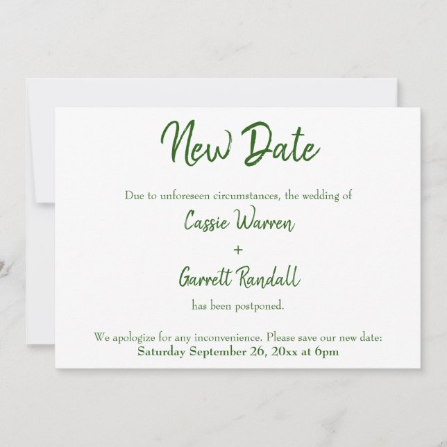 New Wedding Date Green and White Announcement (Front)