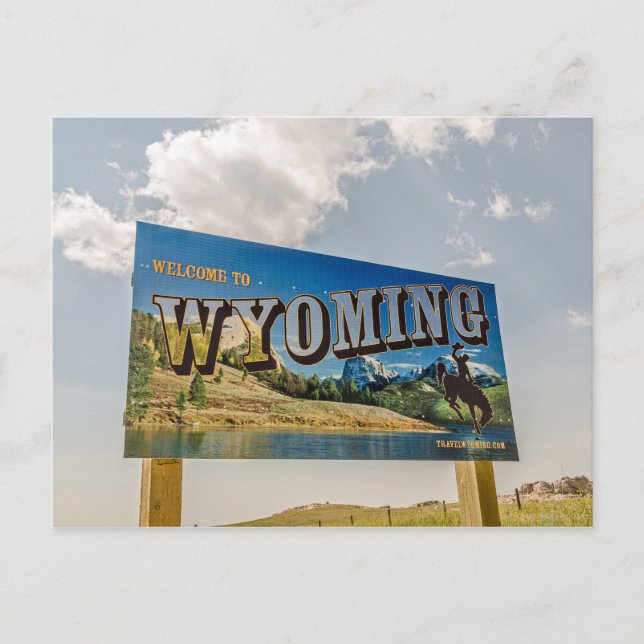New Welcome to Wyoming Sign - State Borders Postcard (Front)