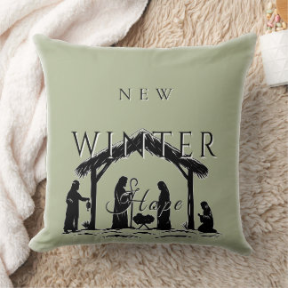 New Winter Hope w/ Nativity Scene I Throw Pillow