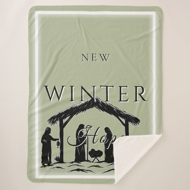 New Winter Hope with Nativity Scene I Sherpa Blanket (Front)