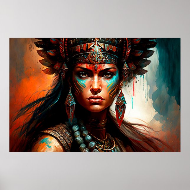 New World Warrior Princess Portrait Oil Watercolor Poster (Front)