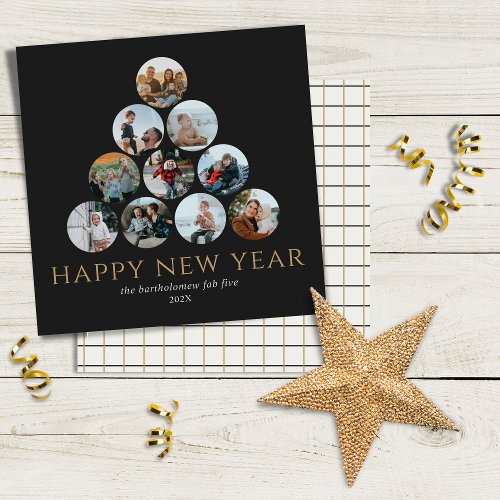 New Year 10 Photo Square Gold Black Card