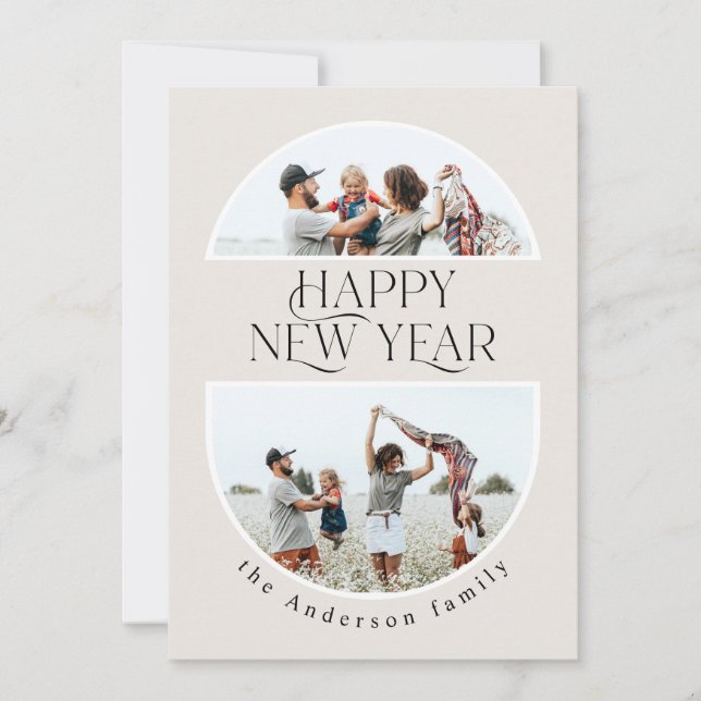 New year 1 photo arch watercolor botanical floral holiday card (Front)