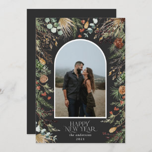 New year 1 photo arch watercolor botanical floral holiday card