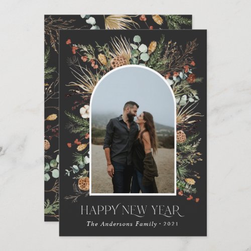 New year 1 photo arch watercolor botanical floral holiday card