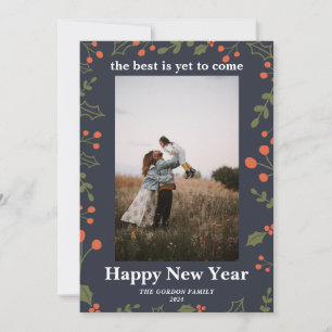 New Year 1 Photo Botanical Holiday Holly Modern Card