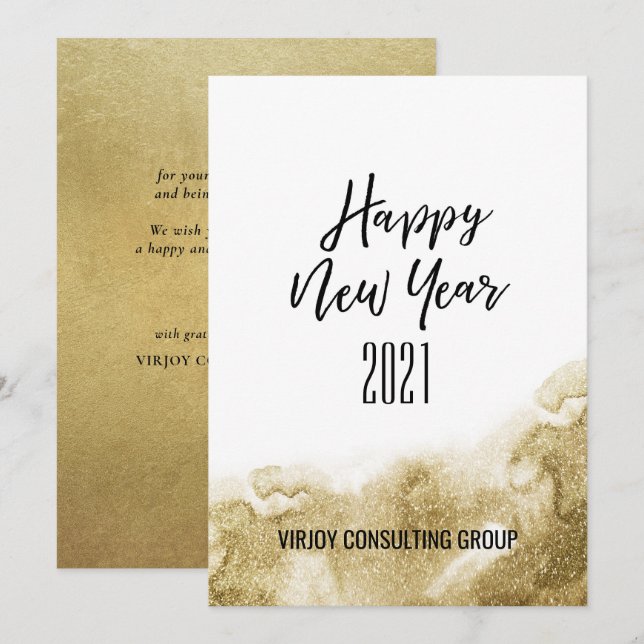 New Year 2021 | Corporate Business Gold Abstract Holiday Card (Front/Back)