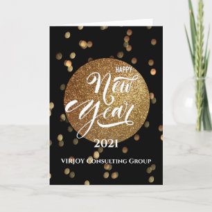 New Year 2021   Corporate Business Gold Confetti Holiday Card
