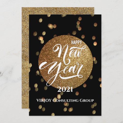 New Year 2021  Corporate Business Gold Confetti Holiday Card