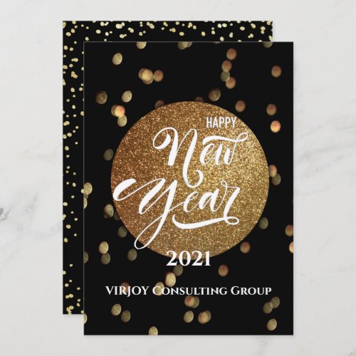 New Year 2021  Corporate Business Gold Confetti Holiday Card