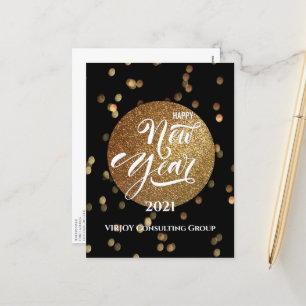 New Year 2021   Corporate Business Gold Confetti Holiday Postcard