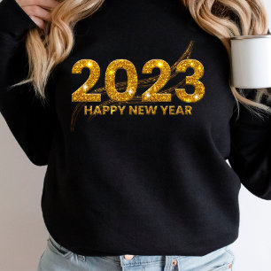 New Year 2023 Gold Glitter Sparkle Gold Accent Sweatshirt