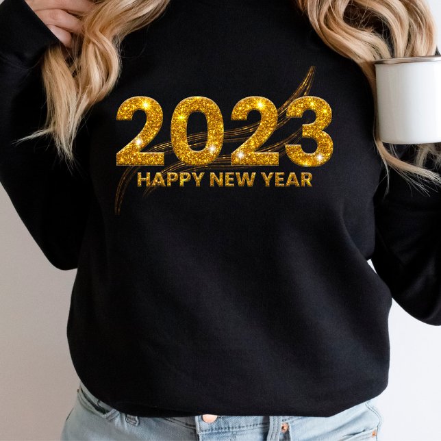 New Year 2023 Gold Glitter Sparkle Gold Accent Sweatshirt (Creator Uploaded)