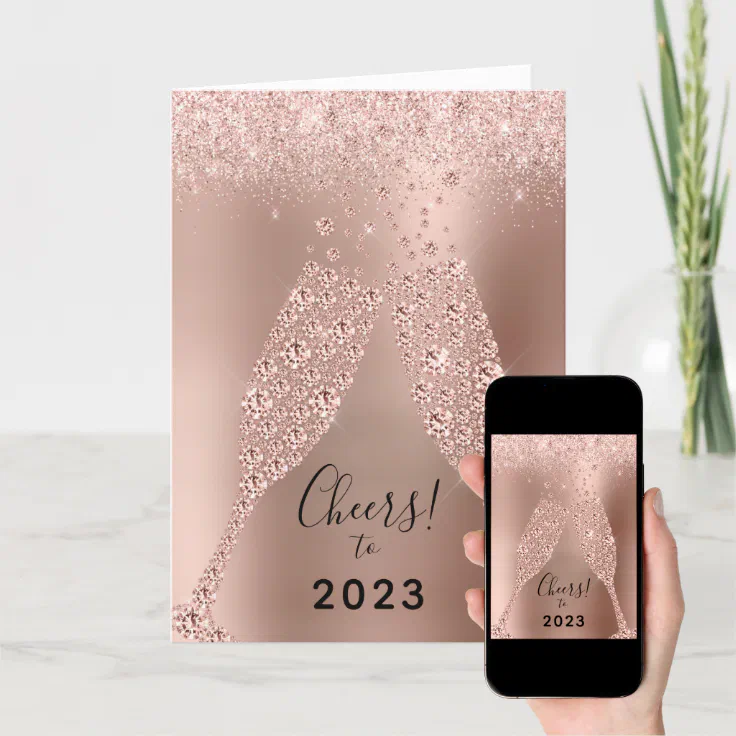 New Year 2023 Rose Gold Metallic Glitter Holiday Card R4e7b414460eb4b7d9aad6307a8d4ce02 R0gvi 736.webp