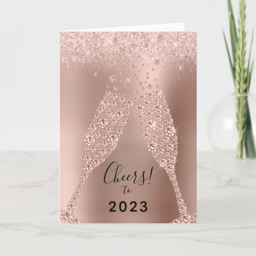 New Year 2023 Rose Gold Metallic Glitter Holiday Card