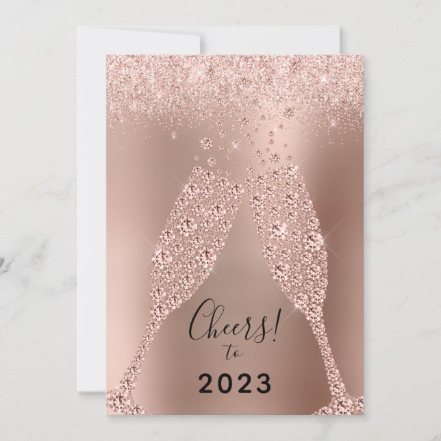 New Year 2023 Rose Gold Metallic Glitter Holiday Card (Front)