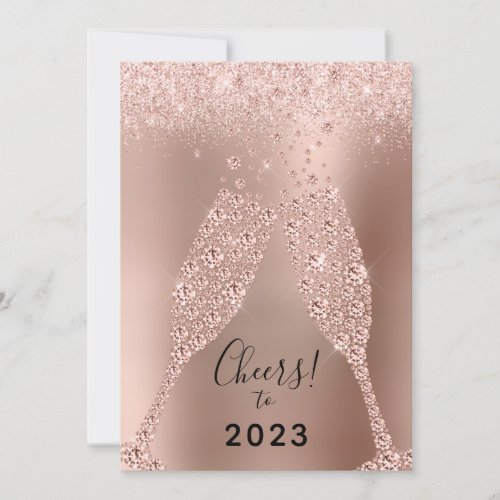 New Year 2023 Rose Gold Metallic Glitter Holiday Card