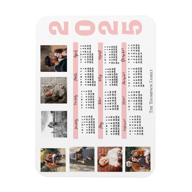New Year 2024 Calendar Family Multi Photo Collage Magnet (Vertical)