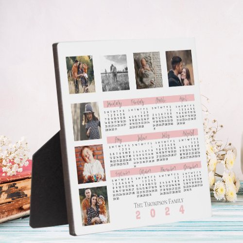 New Year 2024 Calendar Family Multi Photo Collage Plaque