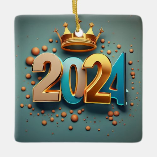 New Year 2024 Celebration _ Happy 2024 Design Ceramic Ornament