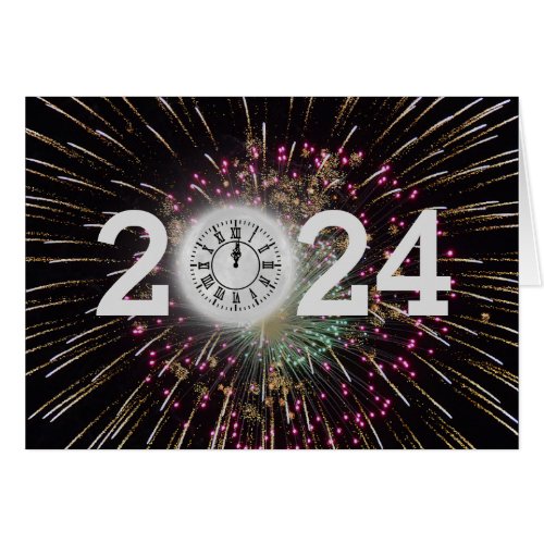 New Year 2024 Fireworks and Clock Moon