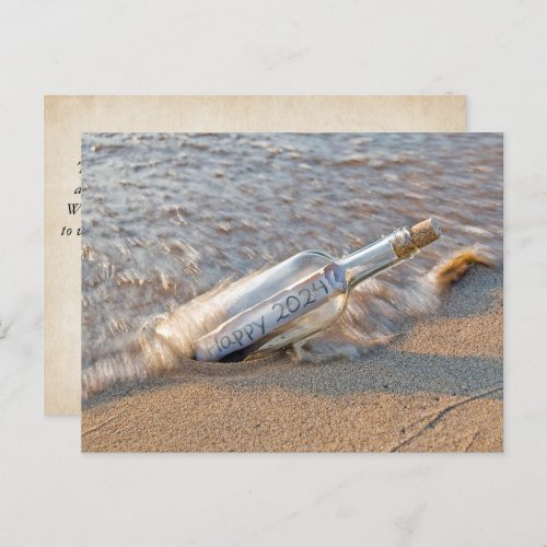 New Year 2024 Message in a Bottle  Holiday Postcard