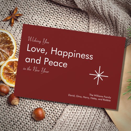New Year 2024 Peace Love Classic Red  Holiday Card