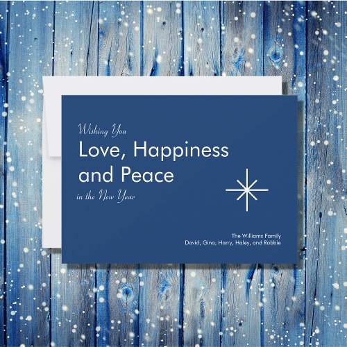 New Year 2024 Peace Retro Blue Holiday Card