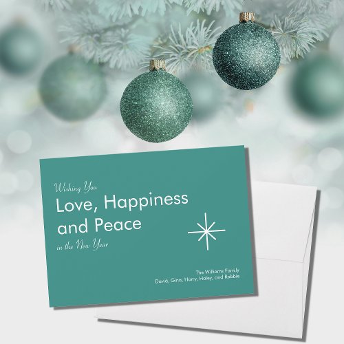 New Year 2024 Retro Trendy Teal Green Holiday Card