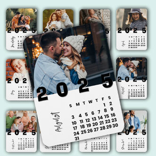 New Year 2025 Calendar August Month Family Photo Magnet