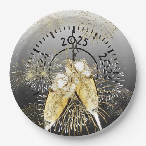 New Year 2025 Champagne Toast Paper Plates