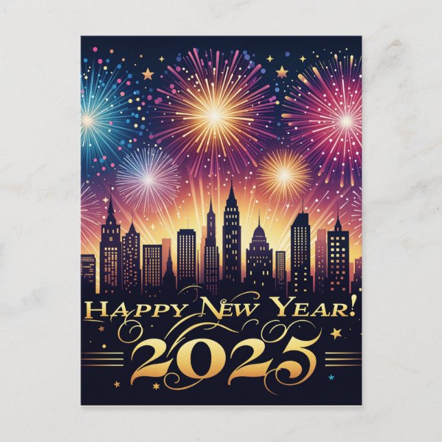 New Year 2025 Fireworks Celebration post card  (Front)