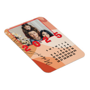 New Year 2025 October Calendar Family Photo Magnet