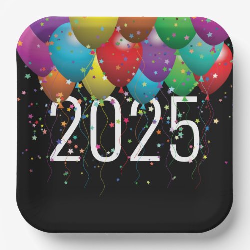 New Year 2025 Party Balloons Paper Plates