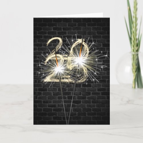 New Year 2025 Sparklers On Brick Holiday Card
