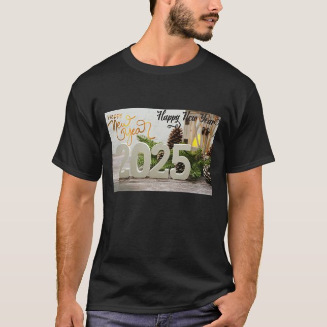  New Year 2025 T-Shirt Design with Festive Decor (Front)