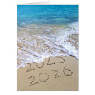 New Year 2026 Beach Sign with Ocean Surf Cards