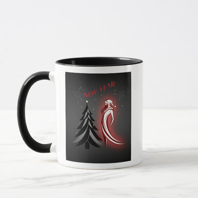 New Year 2026 – Black & White Mug with Red Accent  (Left)